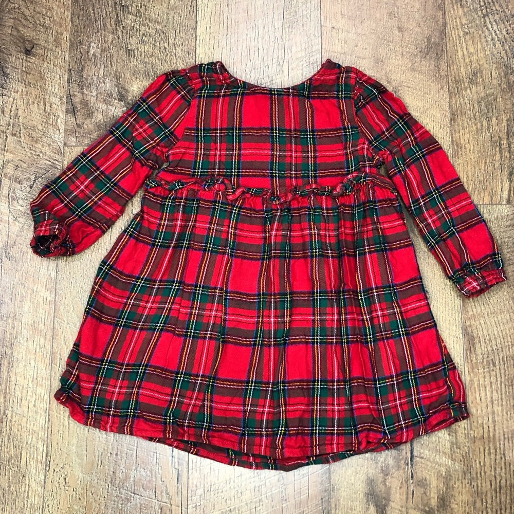 Old Navy Toddler Girls Christmas Plaid Long Sleeve Dress Red 3T